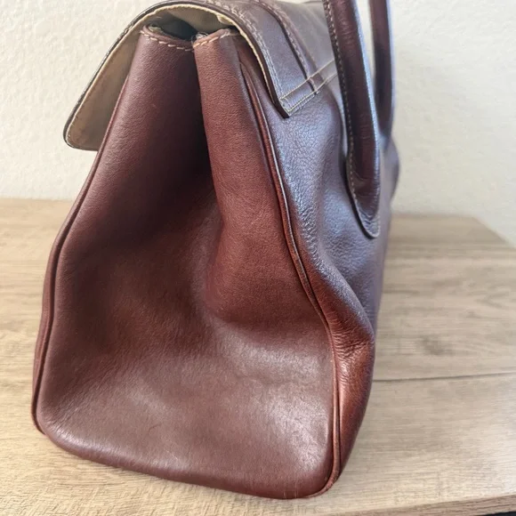 Lauren Ralph Vintage Satchel Bag Burgundy Brown Gold Buckle Turn Lock Doctor Bag - Picture 6 of 12